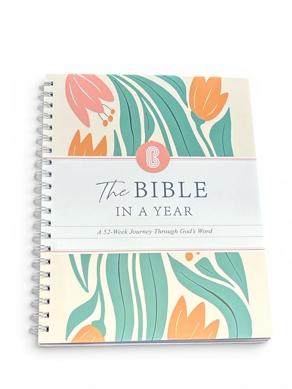 The Bible in a Year Spiral Notebook — Floral Teal & Coral